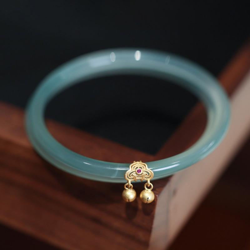 Spring and Summer Bracelet Blue Hollowed-out Ruyi Bell Type Female Chalcedony Agate Bracelet Artistic Vintage Jade Bracelet Chinese Style