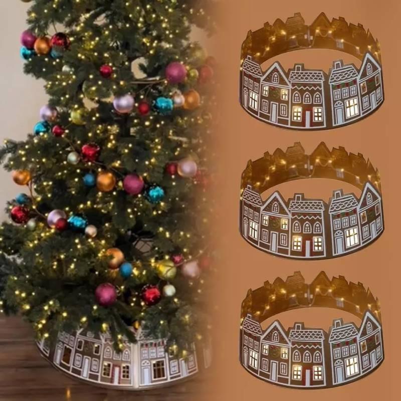 House Gingerbread Led Christmas Tree Collar Lighting Xmas Tree Skirt Decoration