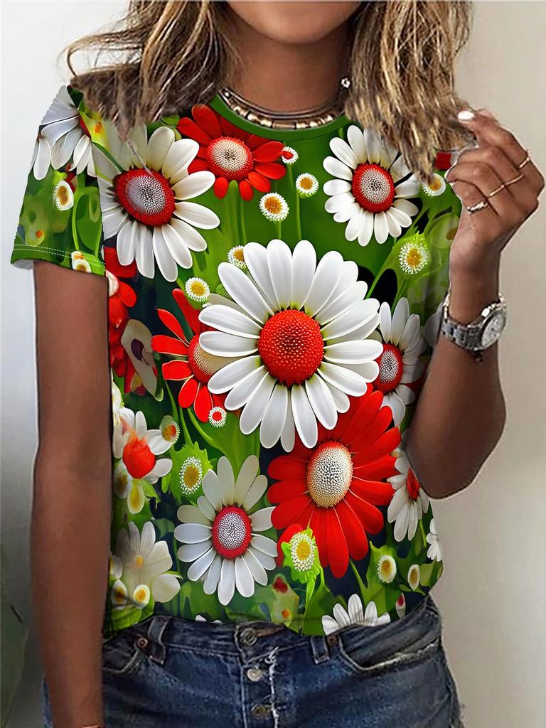 Summer Flower Bird 3D Print T-shirts Women Streetwear Harajuku Casual Fashion Y2k Short Sleeve T Shirt O-neck Tees Tops Clothing