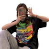 Pure cotton spring and summer loose medium and long retro printed short-sleeved t-shirt women's trend