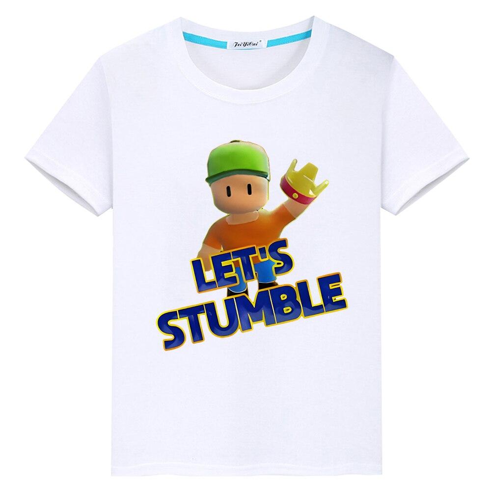 

Детская футболка Stumble Guys, одежда для мальчиков и девочек y2k, цельные короткие топы из 100% хлопка, футболки в стиле аниме, летняя детская одежда с принтом Kawaii 100 белый