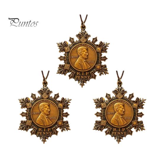 Unique Holiday Collectible Final Cent Memorial Snowflake Ornament Historical US Legacy Commemorative Vintage-Style Last Penny Keepsake for Collectors