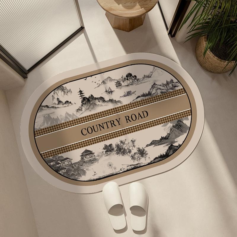 Diatom mud light luxury retro sketch wind cushion bathroom floor mat toilet absorbent foot pad toilet door carpet