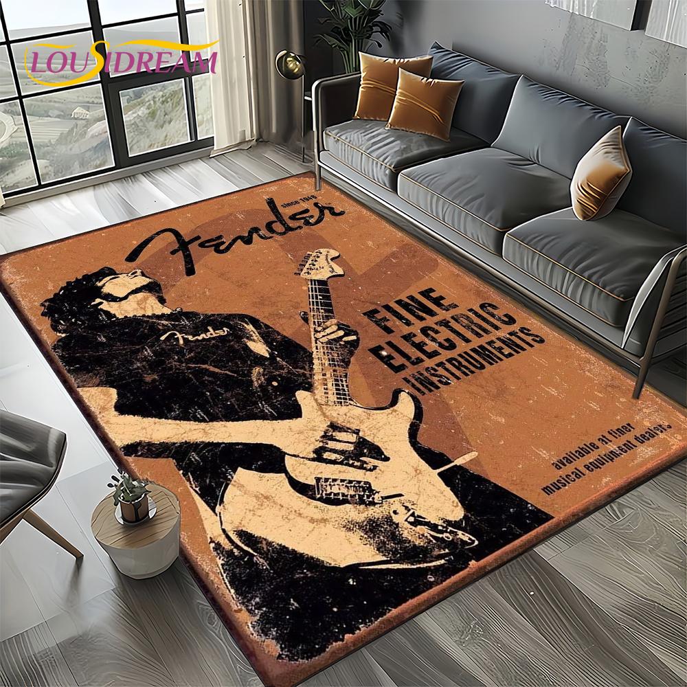 27 Styl Nowy Fender Retro Gitara Instrumenty Muzyka Dywan 3D do Salonu Sypialni Domu Dekoracja Sofy, Antypoślizgowa Mata Podłogowa