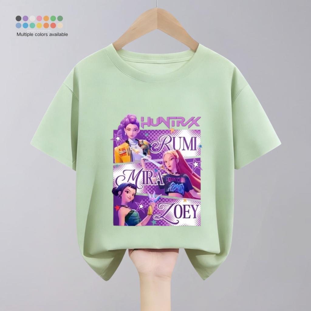 Solid Color Simple Fashion Kids Huntrix T-shirts Tops Short-sleeved Children's Clothing Korean Popular Cartoon Tshirt 1-11 Age