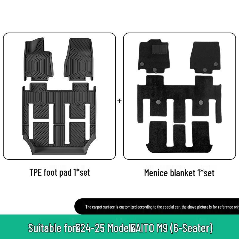 Eco-friendly TPE Car Mats Set for 2024-2025 AITO M9: Orange Floor, Seat Back, and Trunk Mats