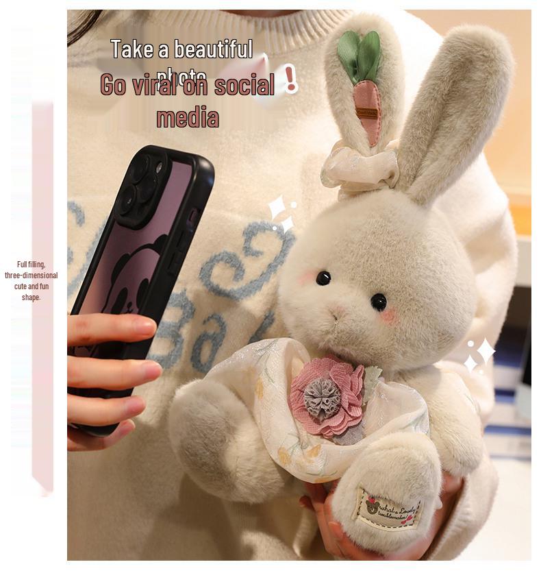 Adorable Floral Plaid Long-Eared Rabbit Plush Toy for Kids