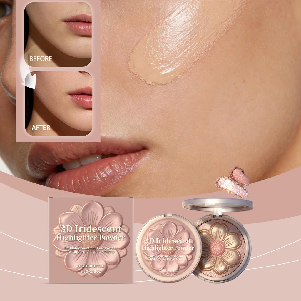 Dreidimensionales Highlight-Puder, Dreidimensionales Highlight-Puder in Blumenform, Langanhaltend Und Farbeffekt