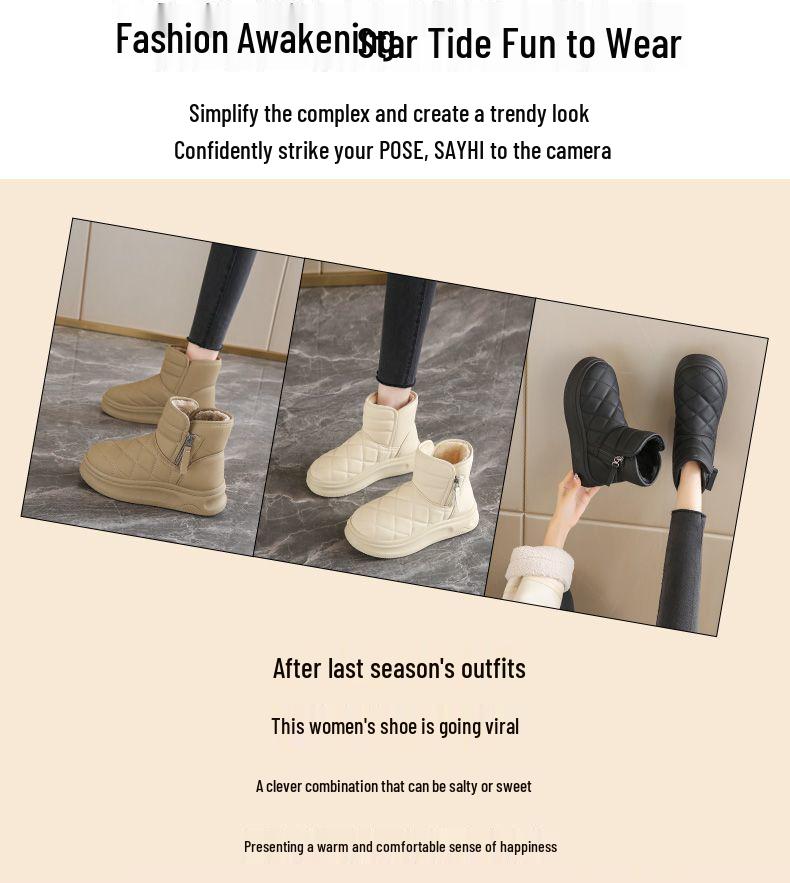 Women's Winter Leather & Fur Snow Boots with Extra Velvet, Thick Insulation, Non-Slip, Waterproof Design