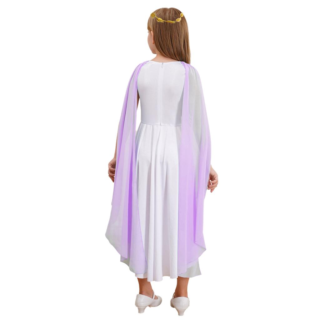 Dívčí řecká toga princezna Kostým Bez rukávů Splývavé šaty Patchwork Zip Halloweenská párty Čelenka v ceně