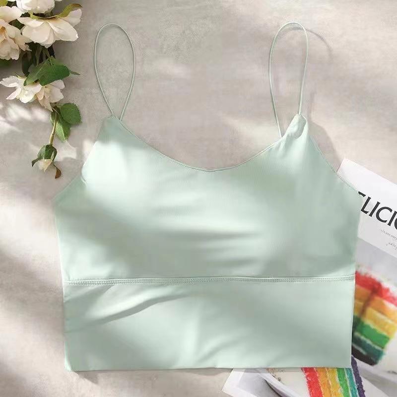 Kadın Kırpma Üstleri Seksi Düz Renk Kaşkorse Buz Ipek Tüp Üst Dikişsiz Spor Tank Top Kablosuz Iç Çamaşırı Yastıklı Sütyen Bralette Yelek