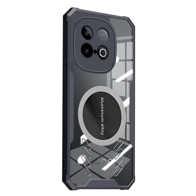 Heat Dissipation Phone Case for Vivo IQOO Z10 Turbo, Full Lens Protection, Shockproof, Corners, Transparent Metal Magnetic, Cooling Fans, Black