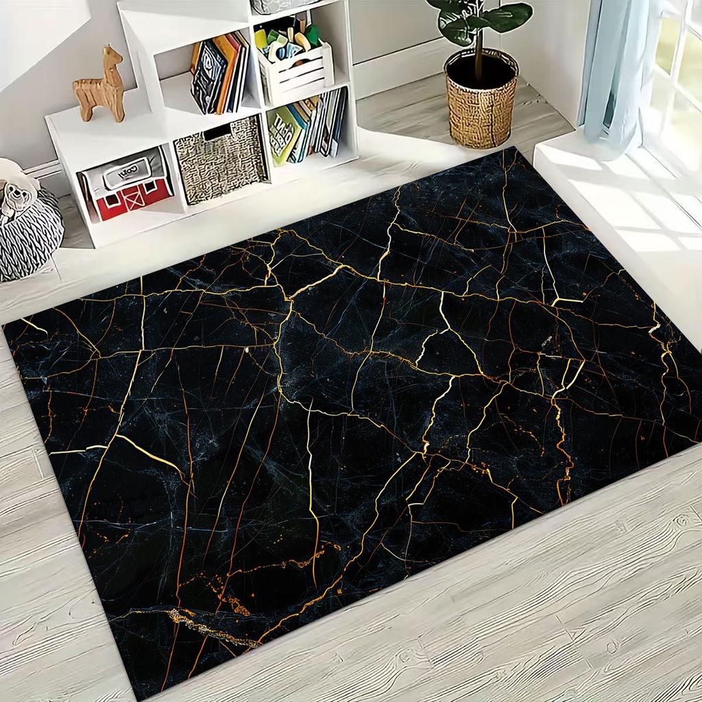 2026 Luxurious Marble Black Green Gold Colorful Stone Texture Rug for Bedroom Living Room Sofa Home Doormat Decor,Non-slip Mat