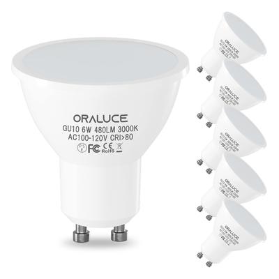 ORALUCE LED Bulbs, GU10 Base, Spotlight, 50W Equivalent (6W), 480lm, 3000K, Warm White, Non-Dimmable, Energy-Saving, Long Life, 120° Wide Beam
