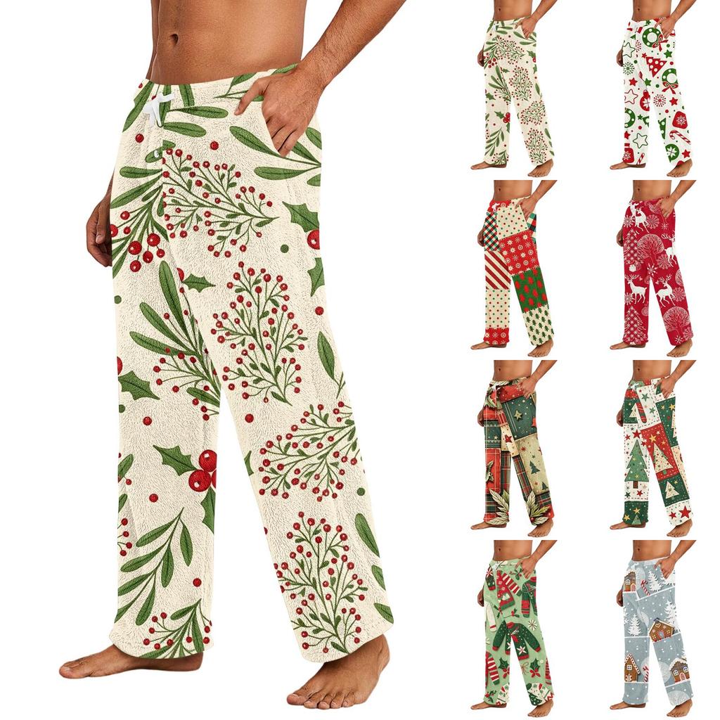 Men's Casual Pajama Pants with Christmas Print for Winter Holiday Lounging