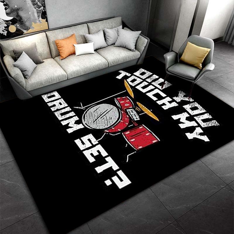 "Did You Touch My Drum Set? Black Carpet with Red Drum Design" Suitable for use as an anti-slip for living room bedroom sofas