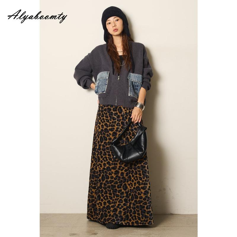 Koreanische Mode Herbst Winter Damen Strickjacke V-Ausschnitt Schwarz Grau Aprikose Gestrickte Oberbekleidung Lässig Locker Damen Denim Patchwork Stilvoller Mantel