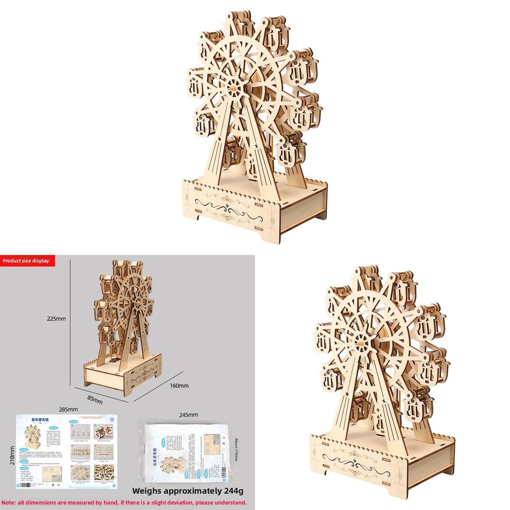 Wooden Diy Music Box With Rotating Ferris Wheel For Kids Creative Science Play