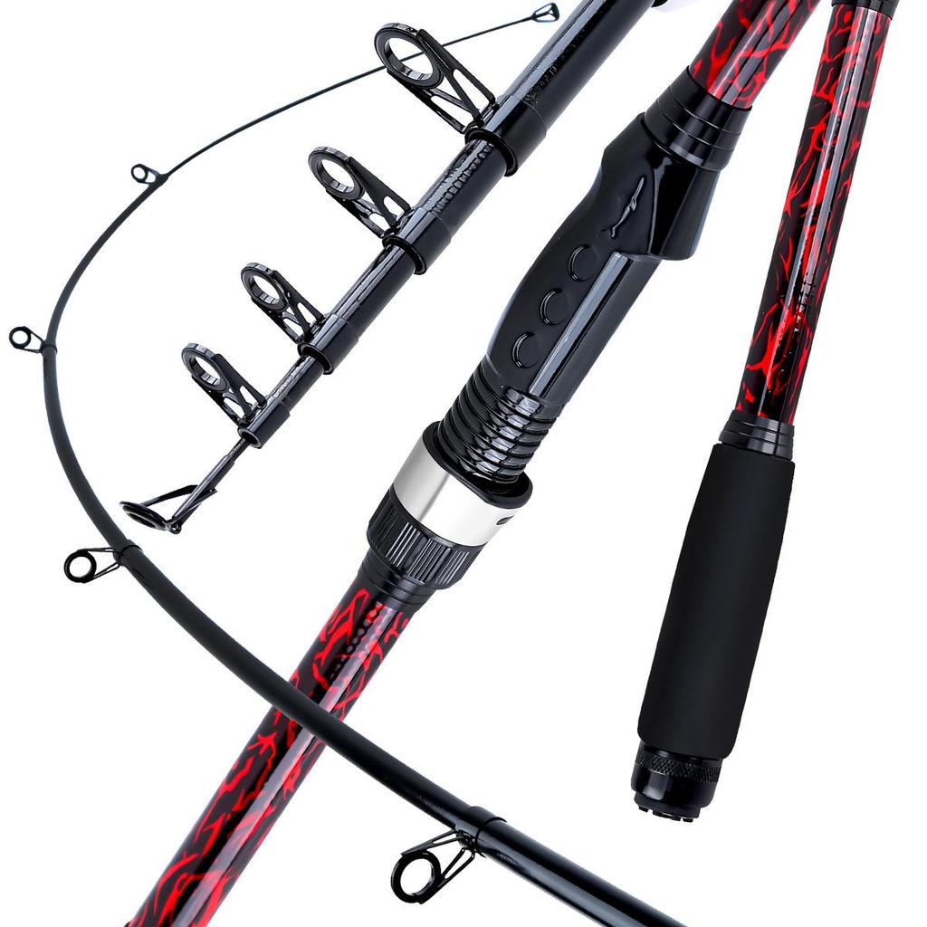 New 1.8m Telescopic Fiberglass Fishing Rod with Reel and Line - Straight Handle Lure Short Sea Rod