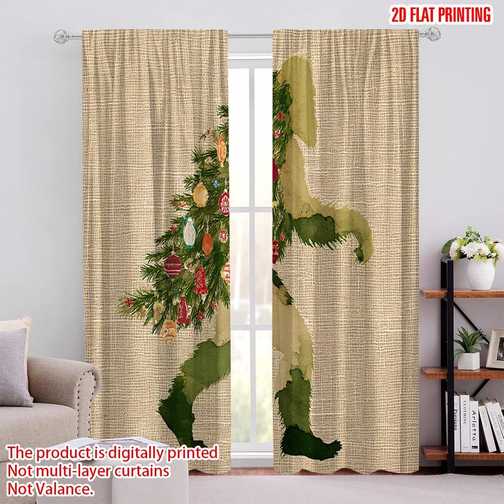 

2pcs,2D plane printing Curtains Bigfoot & Christmas Tree 100% Polyester (without rod) Festive Use for Living Room and Bedroom, 52.50 × 116.00 cm 2 pcs