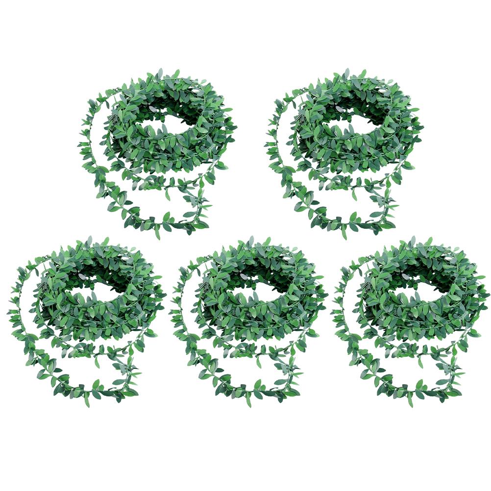 5 Pcs Decor Wire Green Leaf Rattan Simulation Fake Hanging Plant Cake Plants Artificial