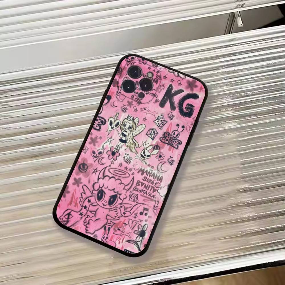 K-Karol G Dibujos Animados Phone Case For iPhone 17,16,15,14,13,12,11 Plus,Pro Max,XS,Soft Silicone Black Cover