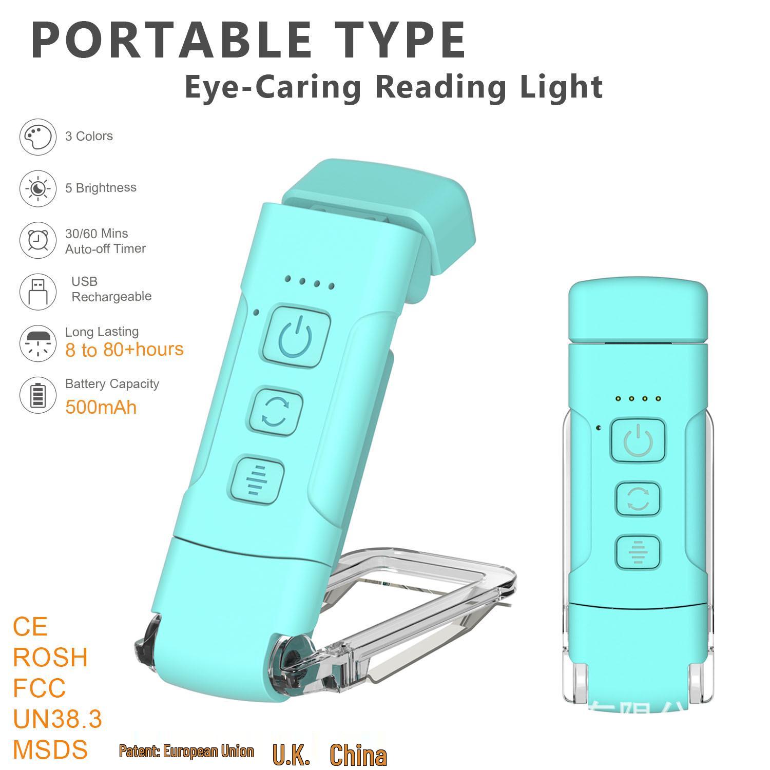 

Портативный мини-светодиодный фонарик для чтения с клипсой, заряжаемый через USB, с защитой глаз озеро синий