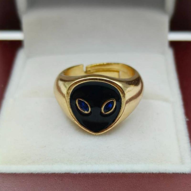 

2026 New Alien Trendy Finger Ring Alien Shape Gold Plated for Women Couple Enamel Stackable Finger Ring Adjustable Zircon adjustable