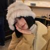 Rabbit fur hat women's autumn and winter thickened knitted hat cute face bucket hat warm wool hat plush lion hat