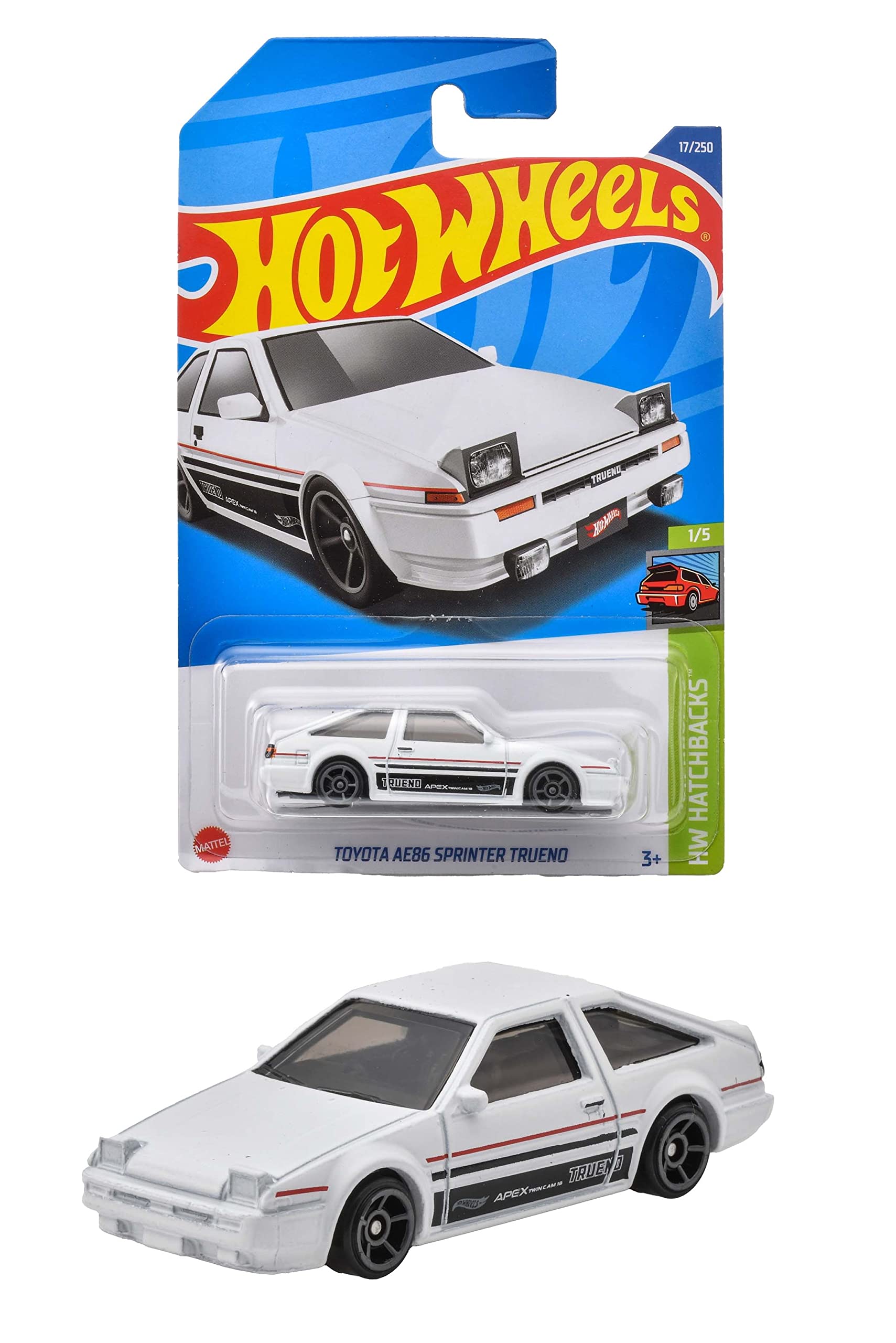 

Hot Wheels Basic Car Toyota AE86 Sprinter Trueno, возраст 3 года и HHD82 [3 вверх] белый