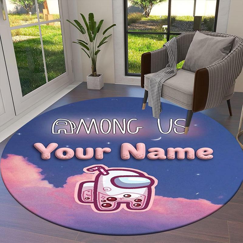 Among Us Custom Name Round Area Rug,Carpet Rug for Living Room Bedroom Sofa Playroom Decor,Non-slip Floor Mat