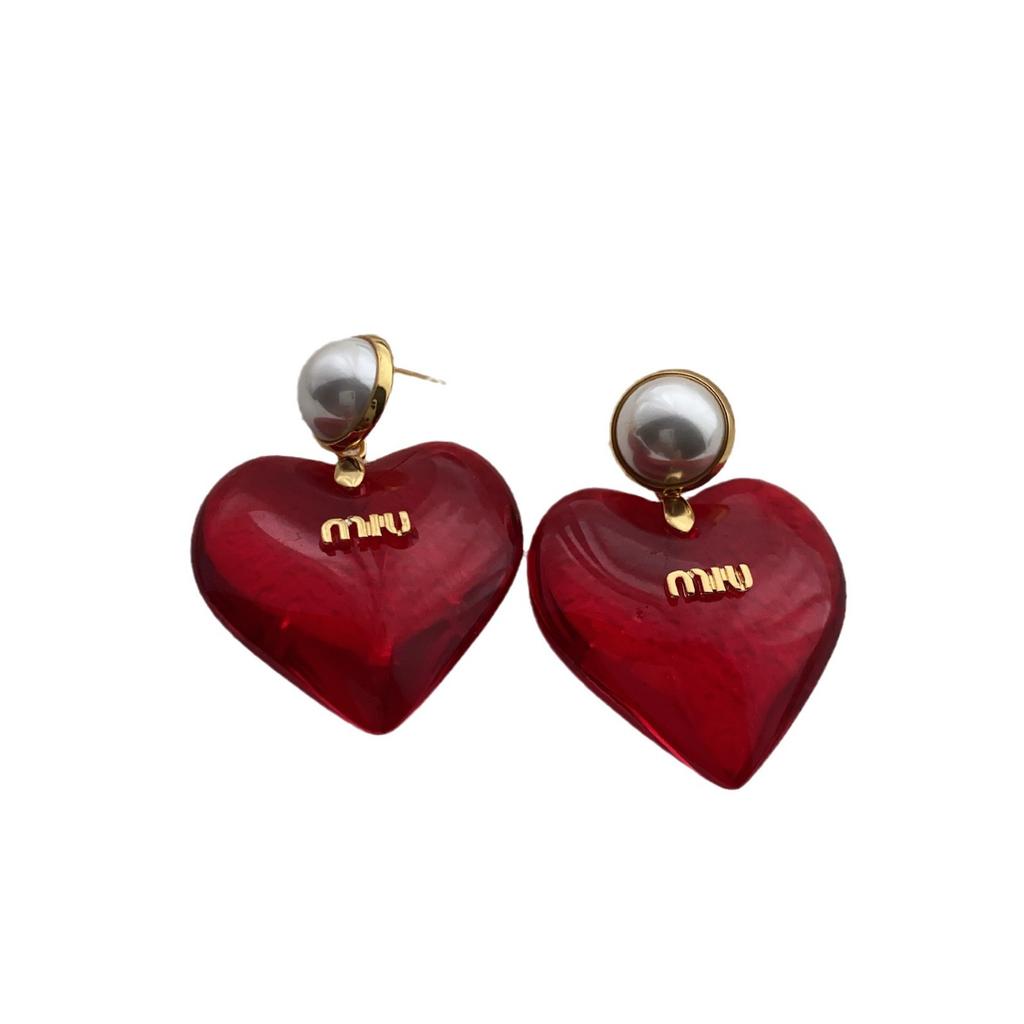 Fashion Versatile Unique Design Sense Retro Super Good Luck Red Love Earrings Peach Heart Stud Earrings Women