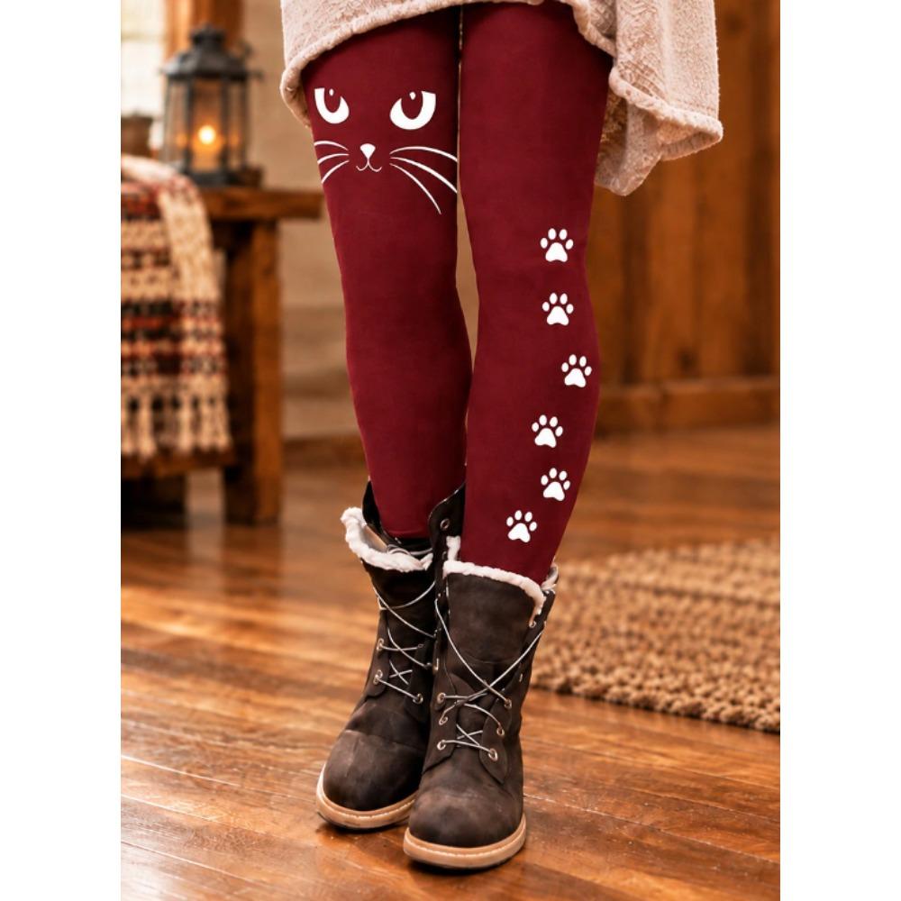 Leggings para Mujer Moda Vintage Casual Tobilleros Cintura Alta Estampado Cara de Gato Térmicos Cálidos Suaves Transpirables Microelásticos