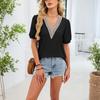 Fashionable Women's Color Princess Sleeve Lace Patchwork V-neck Loose T-shirt Top