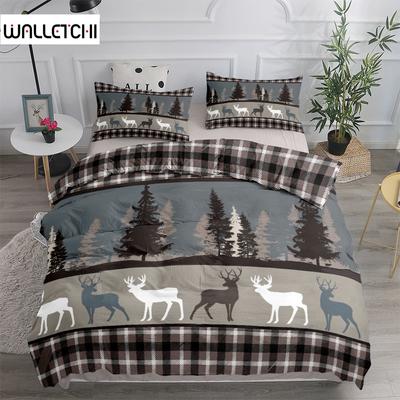 Vintage Waldhirsch Plaid Bettbezug Set King Queen Double Full Twin Einzelgröße Bettwäscheset