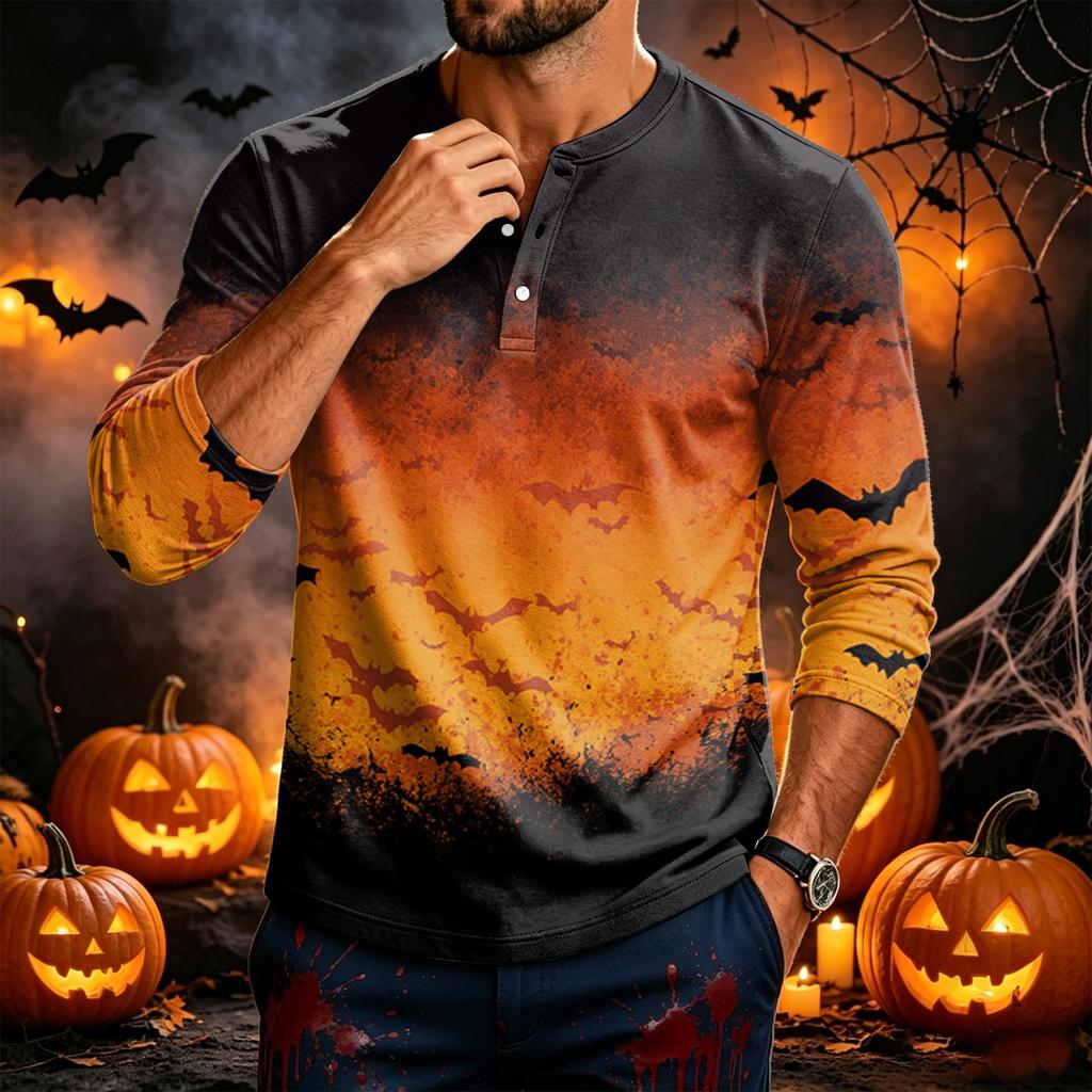 Men's Long Sleeve Shirt with Print for Casual Holiday Wear