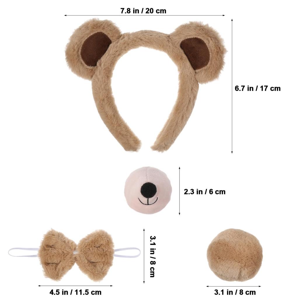 Alipis Bear Costume Set for Kids, Includes Plush Headband, Ears, Nose, Tail, and Bow Tie, Perfect for Halloween and Parties