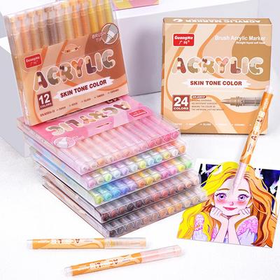 24-Color Skin Tone Liquid Ink Acrylic Markers Set: Non-Bleeding, Stackable, Soft Tip Watercolor Pencils for Children