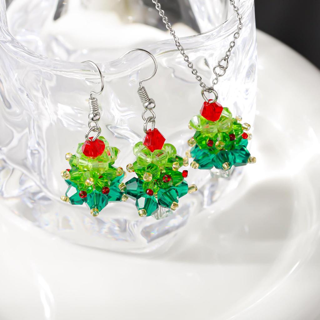 2024 Elegantes Farbblock-Weihnachtsbaum-Halsketten- & Ohrring-Set