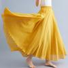 Literary Elastic Waist A-line Expansion Skirt Solid Color Ethnic Style Women Long Skirts