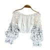 Top da Donna Elegante Monospalla in Chiffon a Rete Floreale 3D - Ampio, Modellante in Vita e Off-the-Shoulder per l'Estate