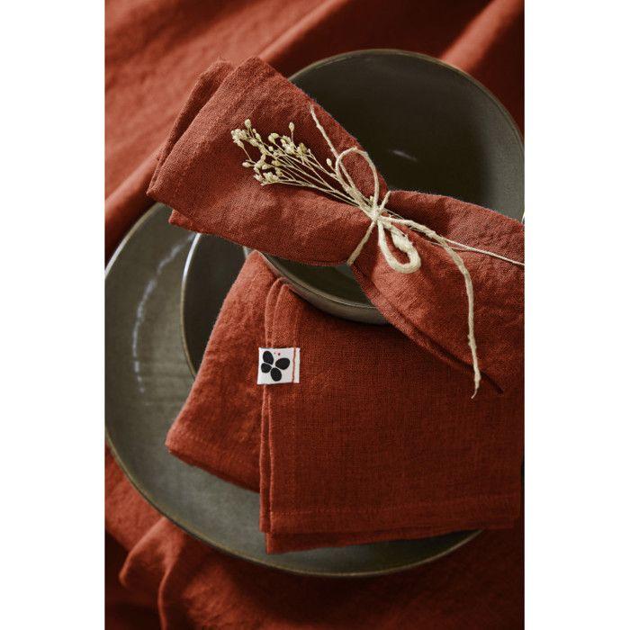 Lot de 3 serviettes de table "Soline" 40 x 40 cm Lin lavé - Soline Paprika