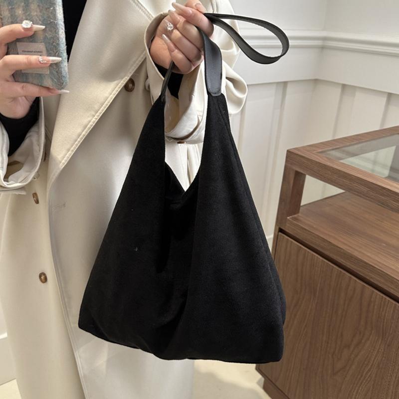 Vintage Women's Bag Large Capacity Suede Shoulder Bag Solid Color Simple Design Casual Commuter Shopper Tote