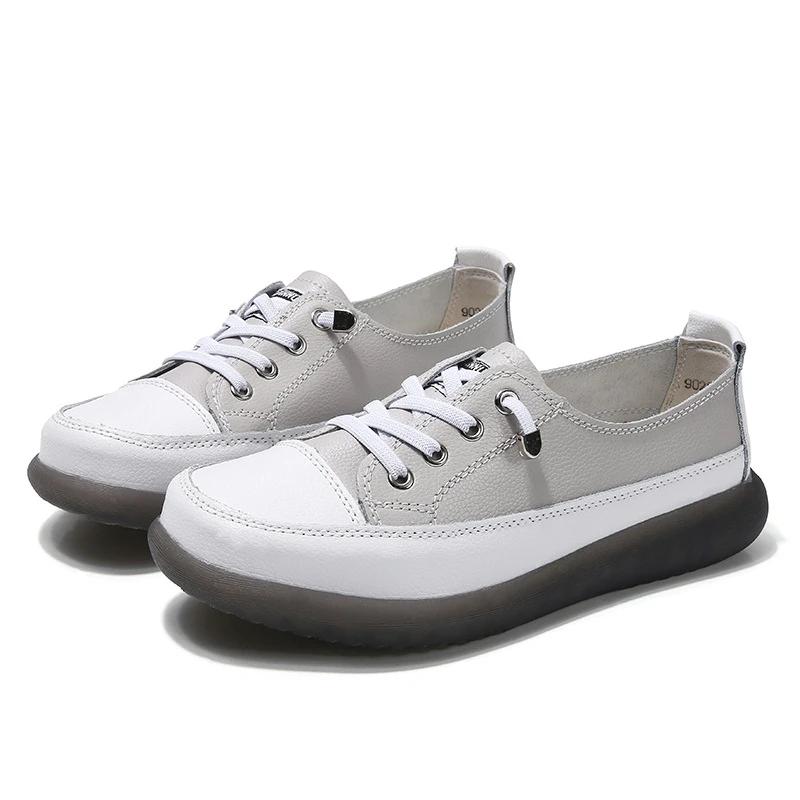 Leather Summer Outdoor Walking Vulcanized Shoes Women Soft Sole Jogging Sneakers Woman Flat Fitness Footwear