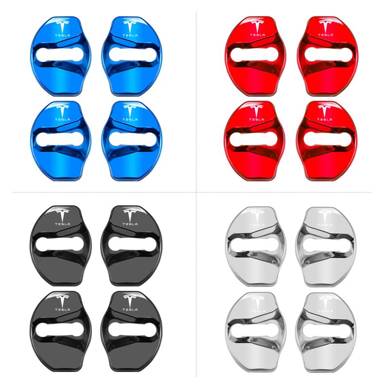 AAAIT1 4PCS Car Door Lock Cover Stainless Steel Protection Accessories for Tesla Model 3 Highland 2023 Model S Model X Model Y