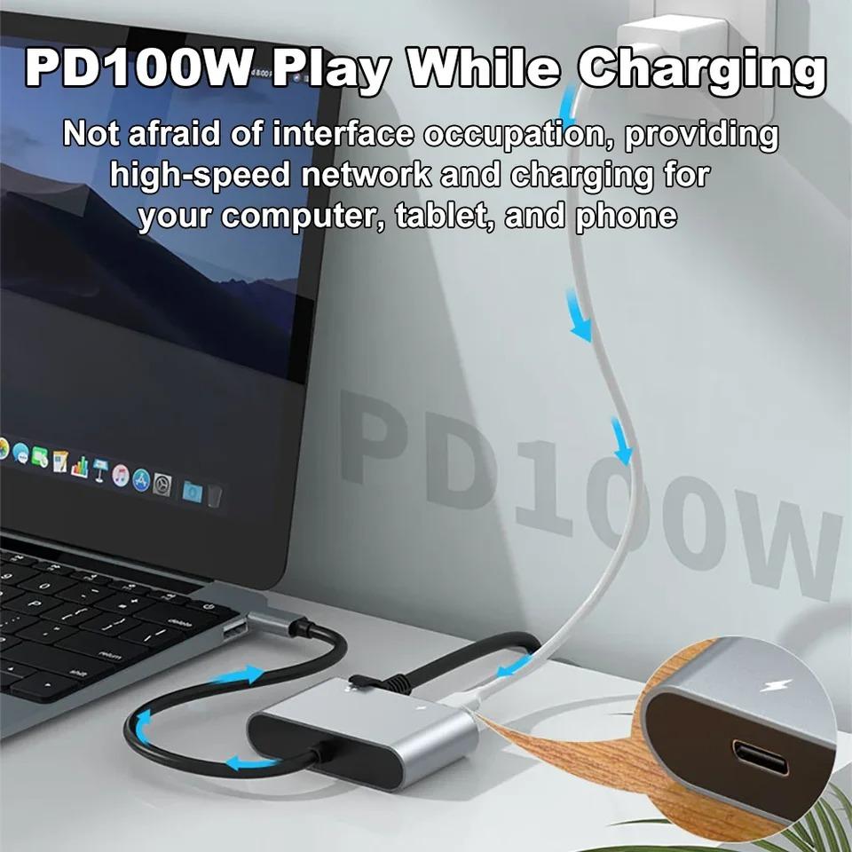 2500Mbps Network Card Type C To Ethernet Adapter 2.5G Gigabit LAN Adapter Support PD 100W Charging for Notebook Tablets Mac Book