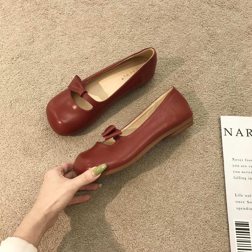Mori round head late evening wind literary soft-soled single shoes female 2025 fairy retro bow Doudou shoes female summer