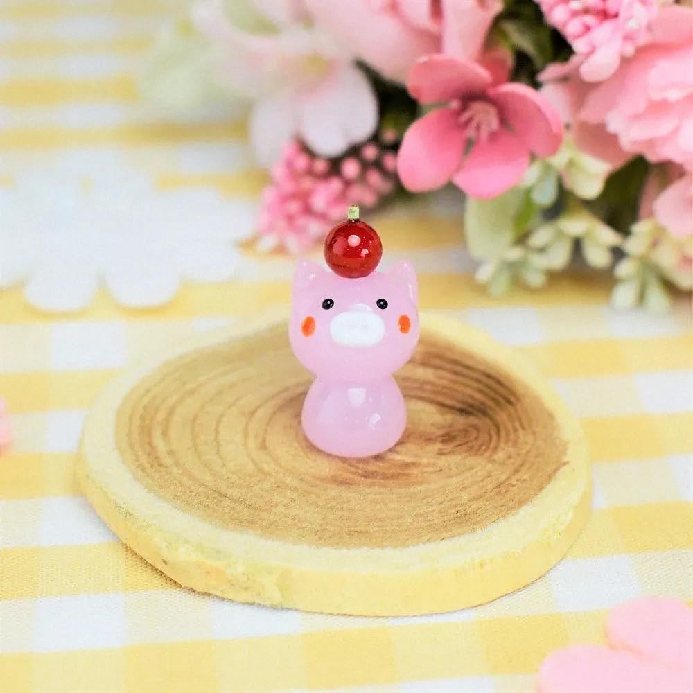 Four Cart Cute Handmade Glass Apple-top Pig, Pink