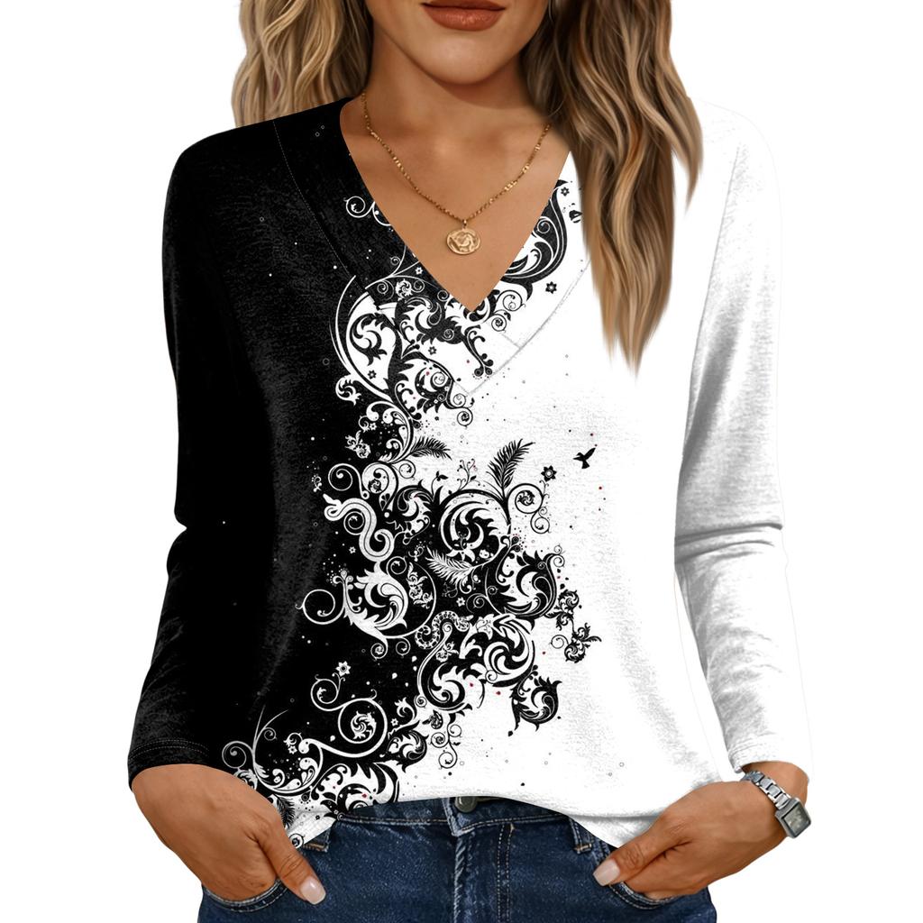 Langarmshirts für Damen, niedlicher Aufdruck, Grafik-T-Shirts, Blusen, lässig, Übergröße, Basic-Tops, Pullover