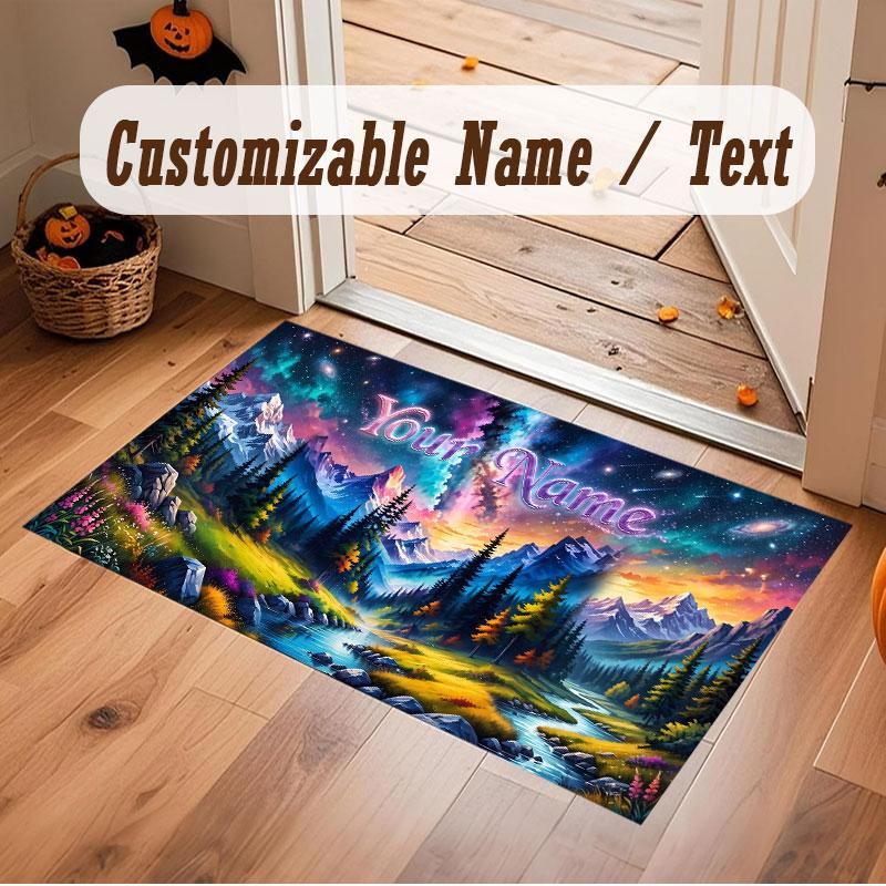 Space Cosmic Theme Crystal Velvet Floor Rug Personalized Custom Name Text Warm Carpet Home Decoration